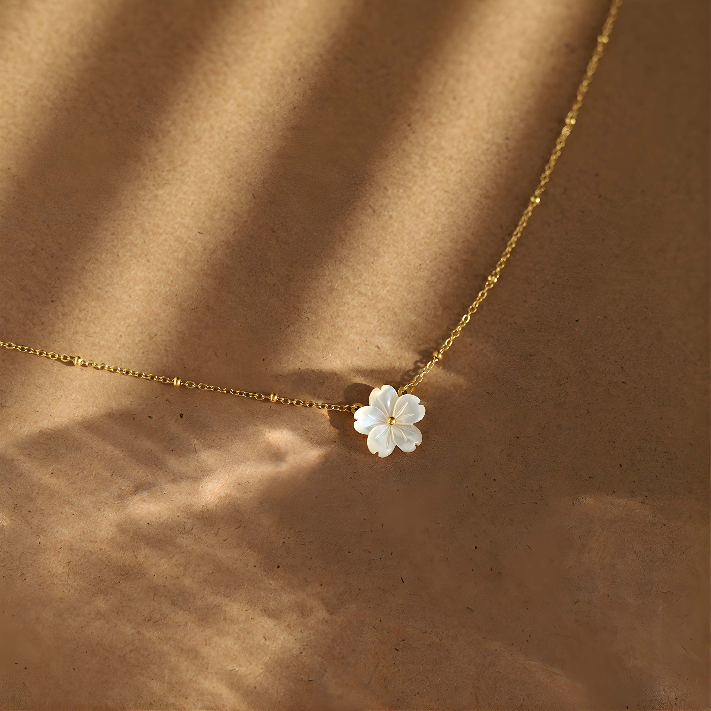 White Flower Charm, Satellite Cable Chain 18k Gold Plating