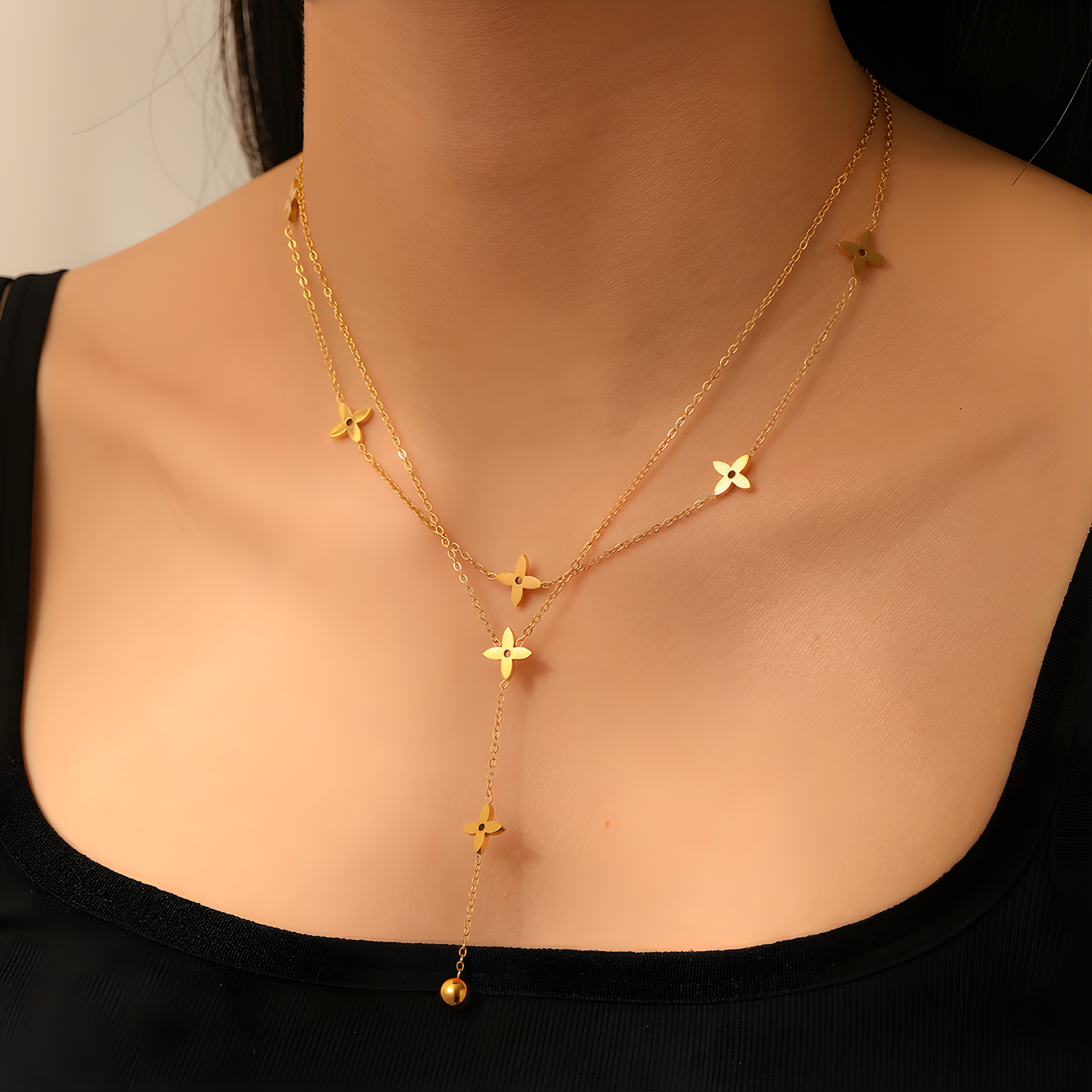 Blossom Charm, Cable Chain 18K Gold Plated