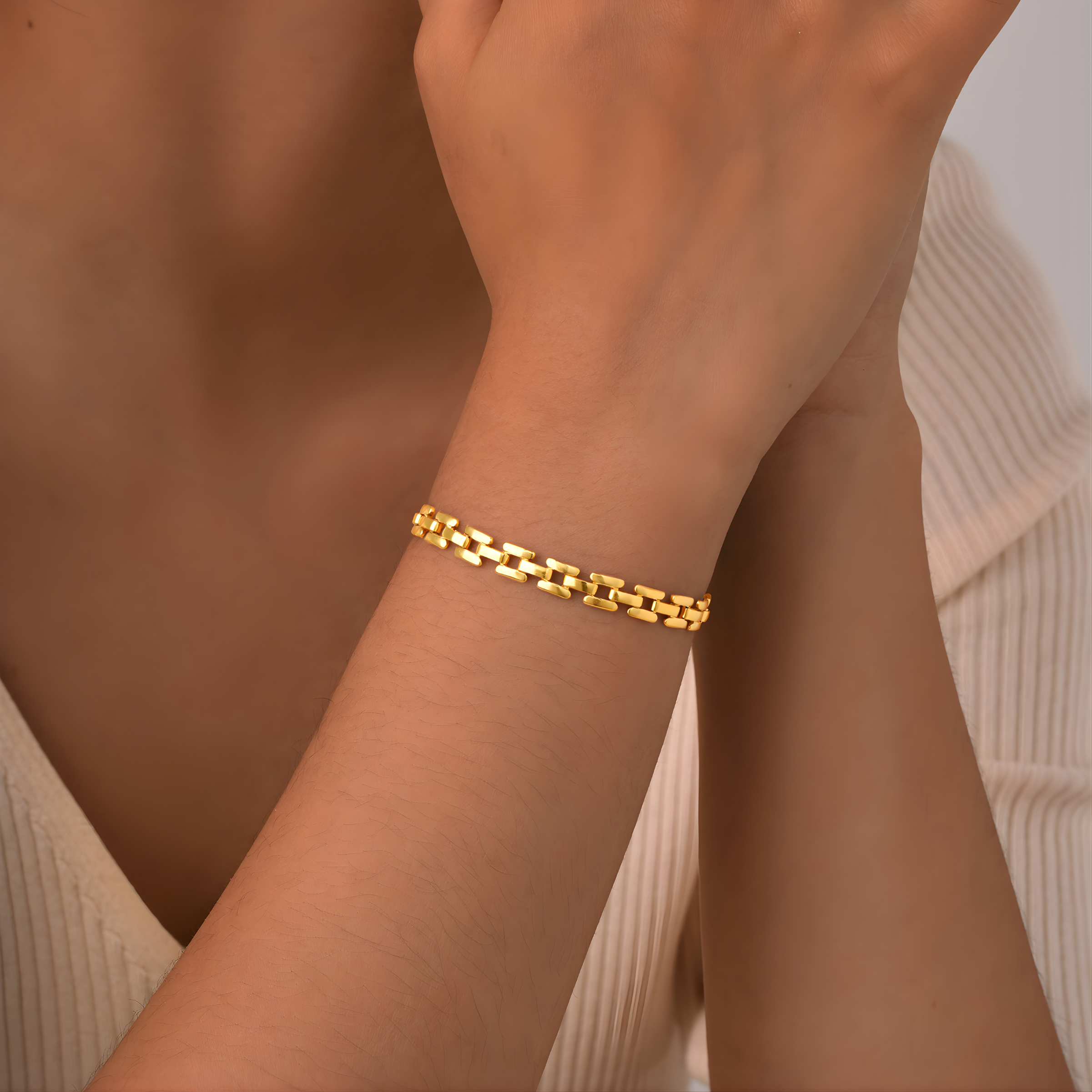 1 Piece Tile Link Necklace + 1 Piece Tile Link Bracelet - 18K Gold Plated