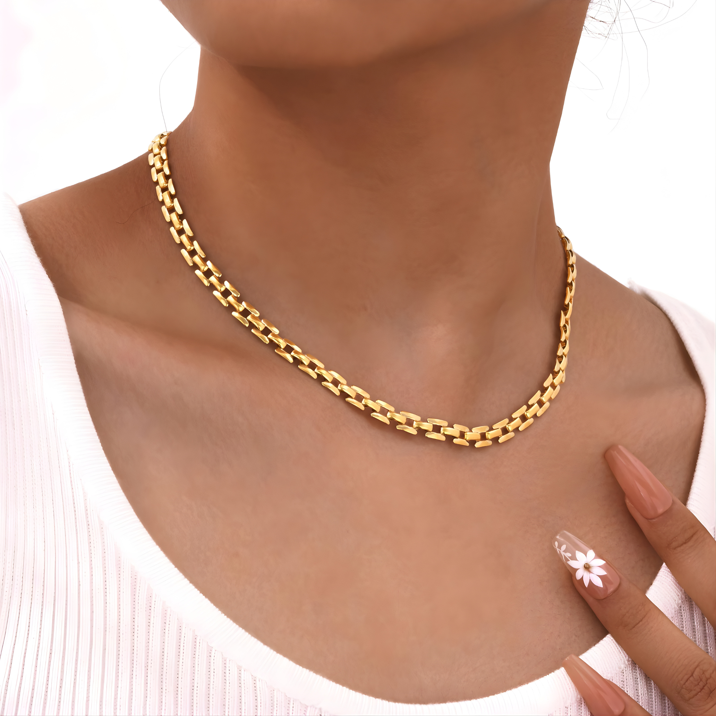 1 Piece Tile Link Necklace + 1 Piece Tile Link Bracelet - 18K Gold Plated