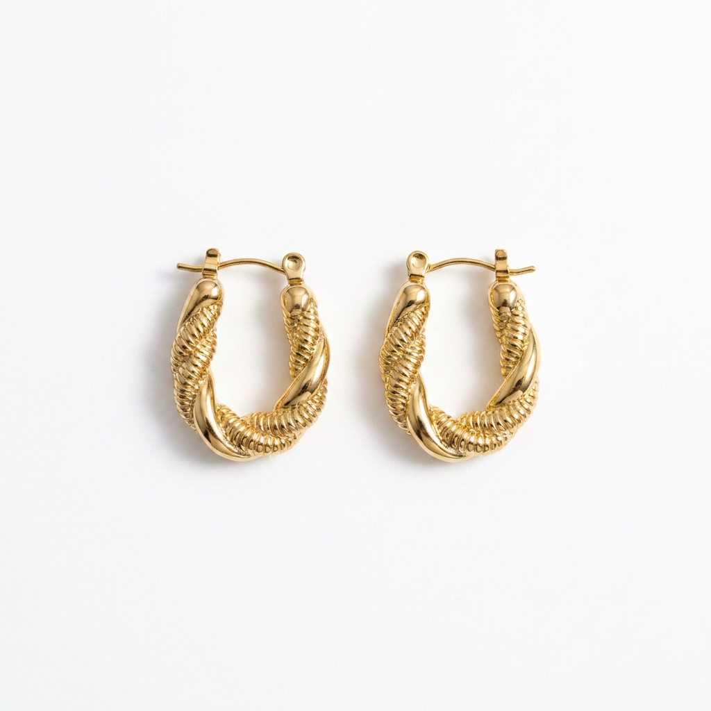 1 Pair Twisted Loop Earrings - 18k Gold Plated
