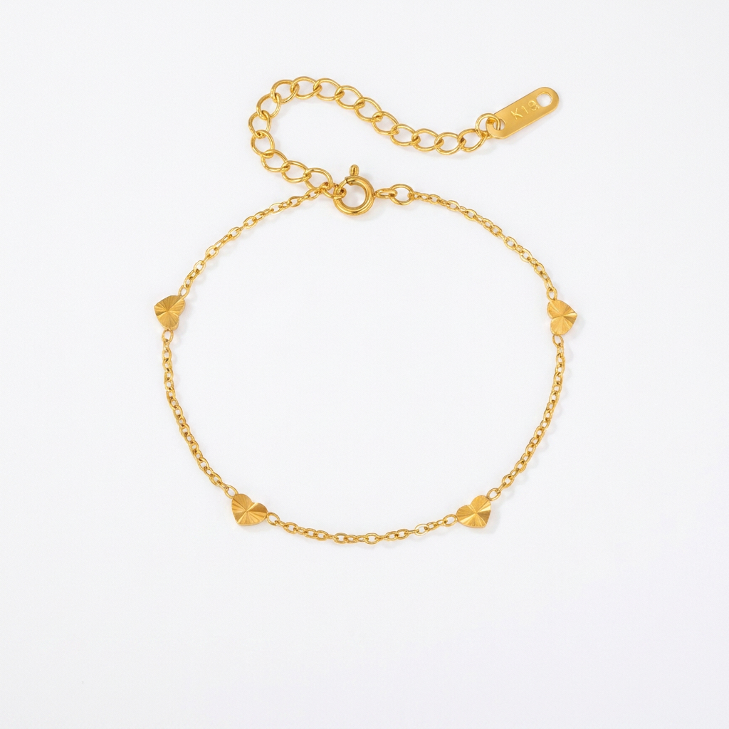 Incremented Heart Charm Bracelet - 18K Gold Plated