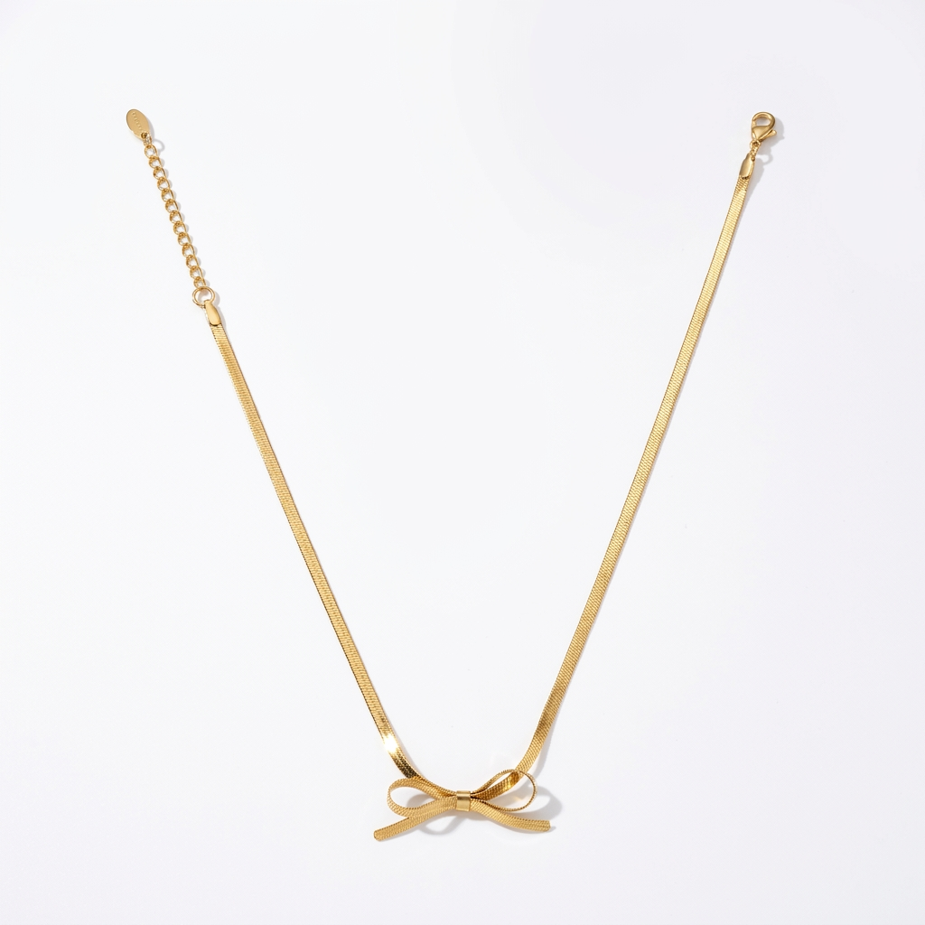 Bowtie, Snake Chain Necklace - 18K Gold Plated