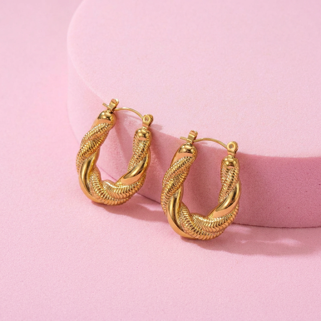 1 Pair Twisted Loop Earrings - 18k Gold Plated