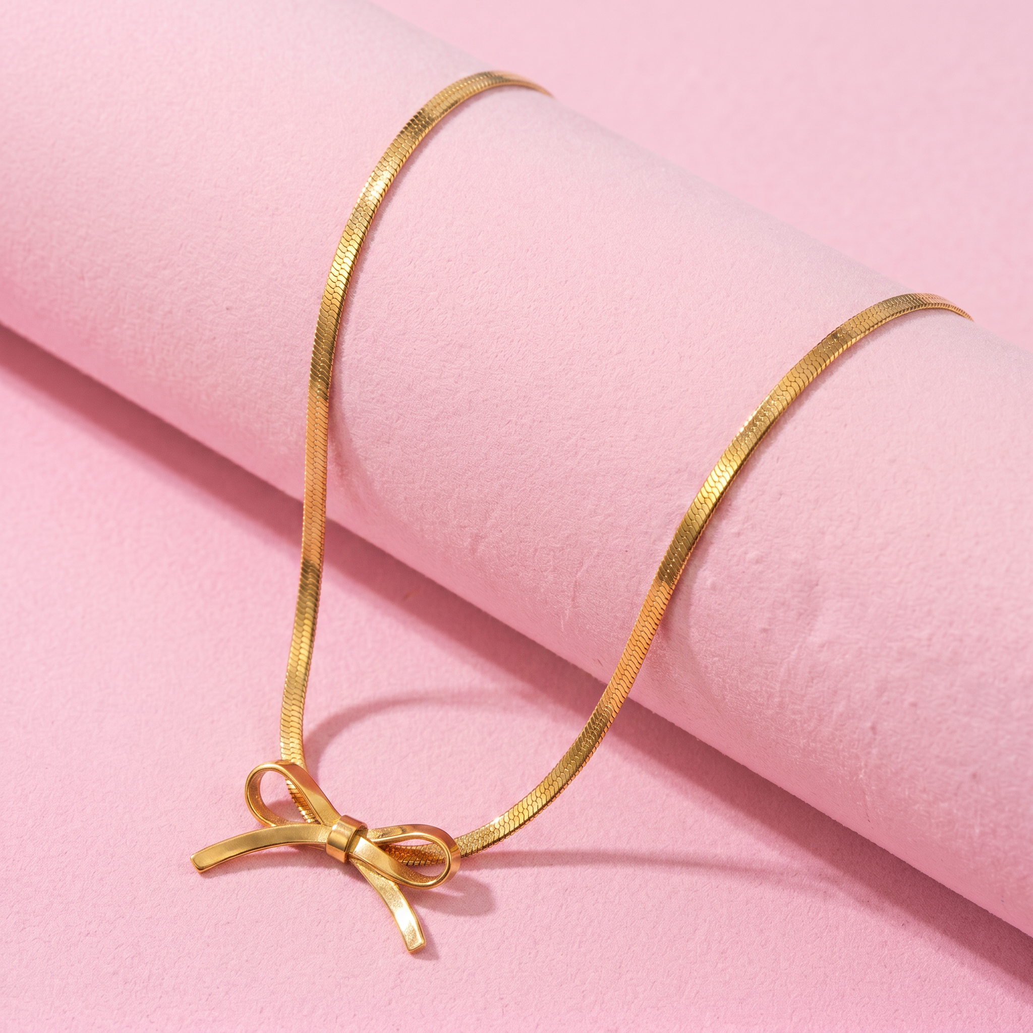 Bowtie, Snake Chain Necklace - 18K Gold Plated