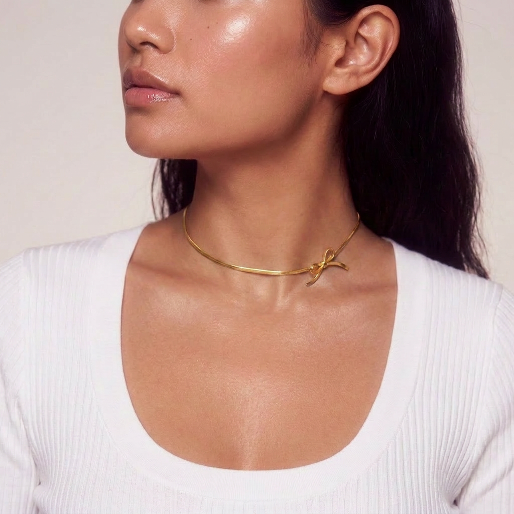 Bowtie, Snake Chain Necklace - 18K Gold Plated