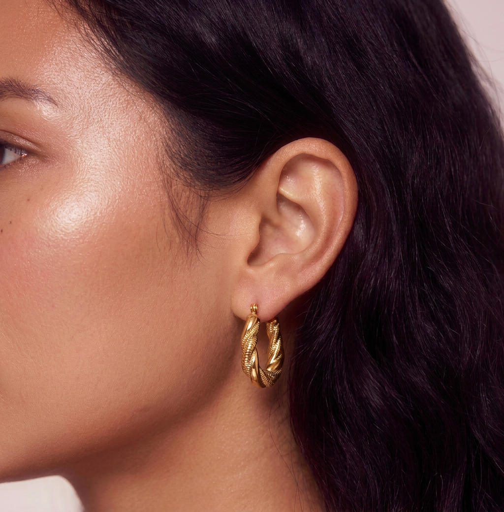 1 Pair Twisted Loop Earrings - 18k Gold Plated
