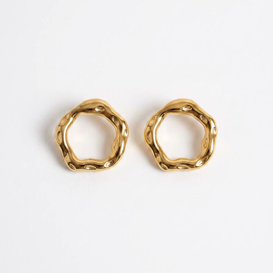 1 Pair Ripple Earrings - 18K Gold Plated