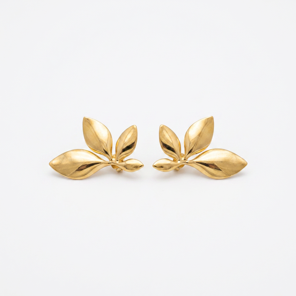 1 Pair Bold Leaf Earrings - 18K Gold Plated