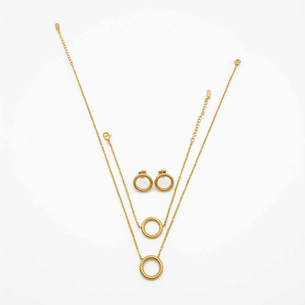Halo Theme Necklace + Bracelet + Earrings Set - 18K Gold Plated